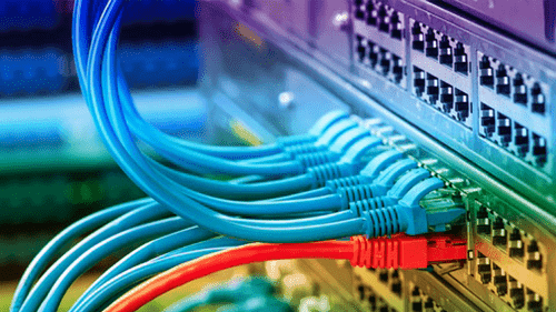 Color-coded structured cabling connected to network switches